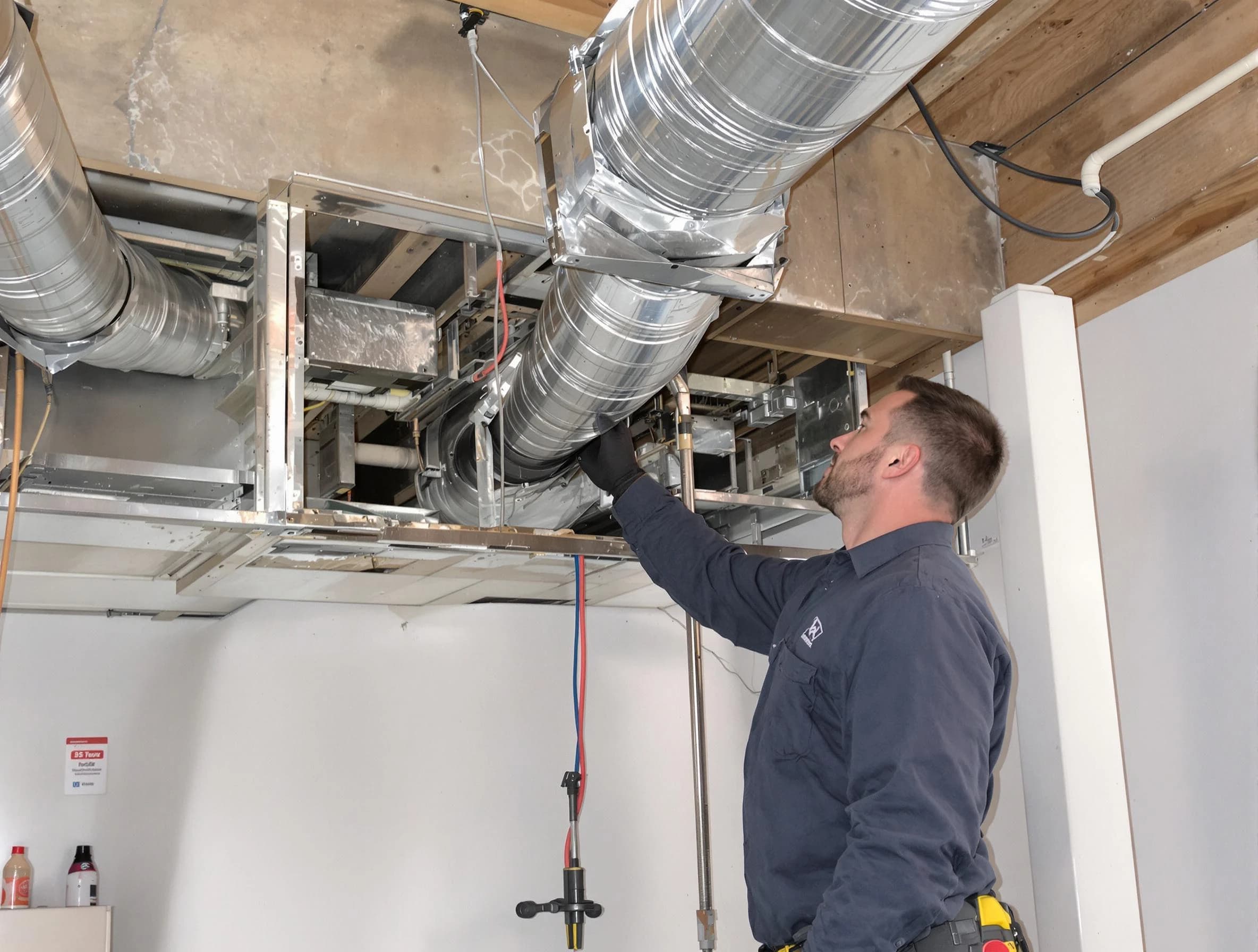 Sandy Air Duct Cleaning technician performing professional air duct repair using specialized tools in Sandy