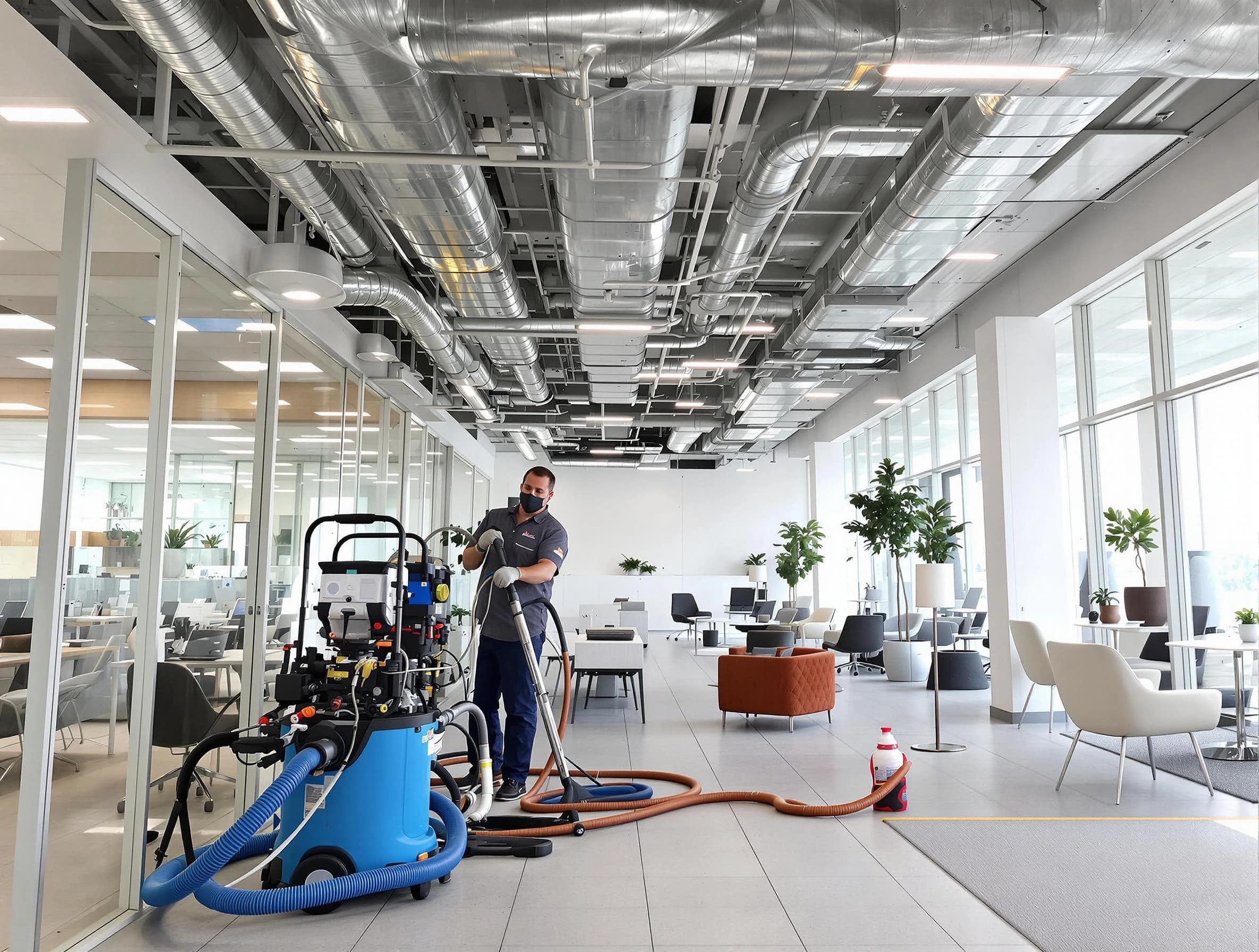 Sandy Air Duct Cleaning team conducting comprehensive commercial duct cleaning at a business location in Sandy