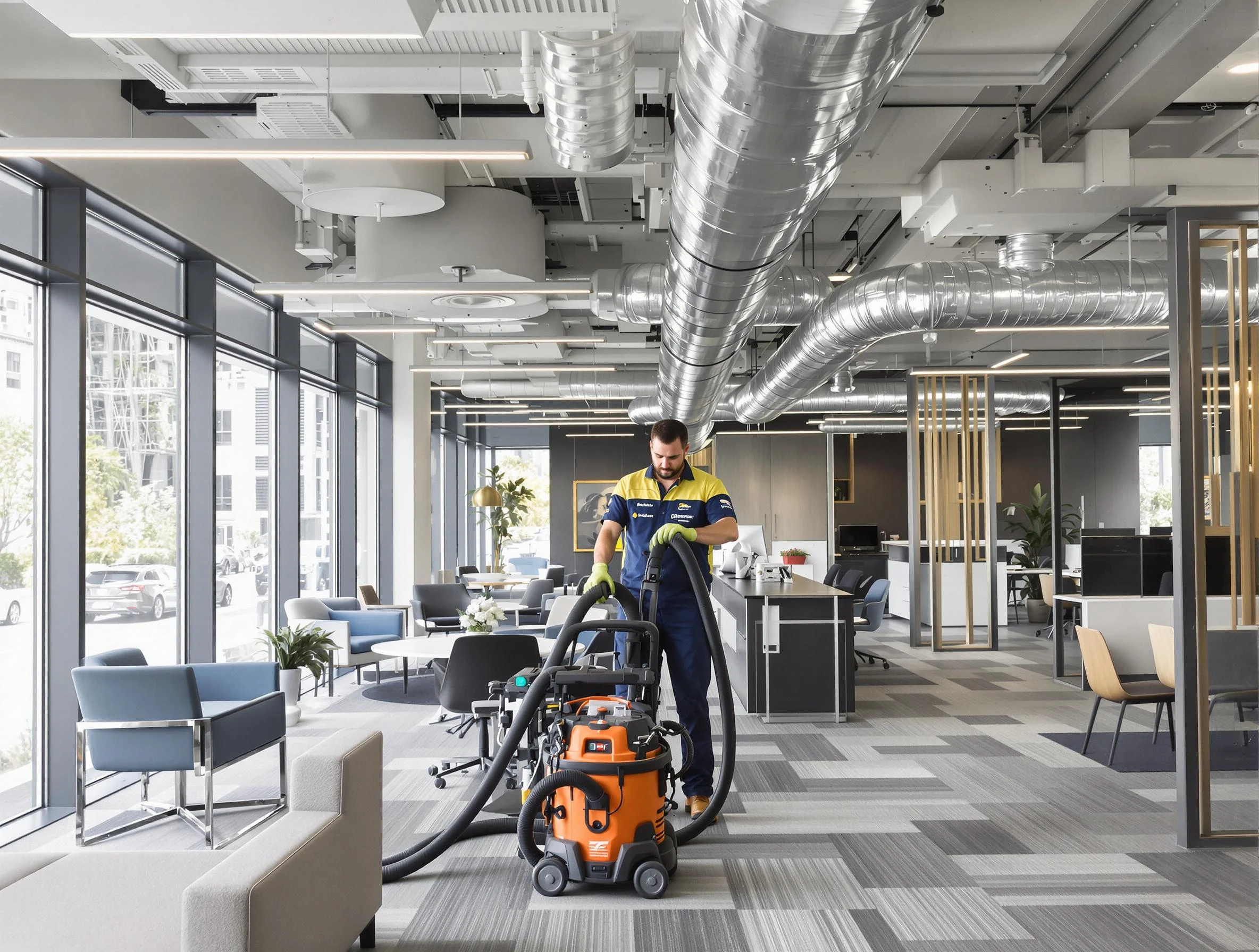Sandy Air Duct Cleaning team performing thorough commercial duct cleaning at a Sandy business center